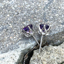 Six Claw Flower Design Amethyst Round Cut Studs