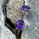 Six Claw Flower Design Amethyst Round Cut Studs
