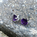 Six Claw Flower Design Amethyst Round Cut Studs