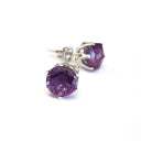 Six Claw Flower Design Amethyst Round Cut Studs