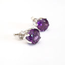 Six Claw Flower Design Amethyst Round Cut Studs
