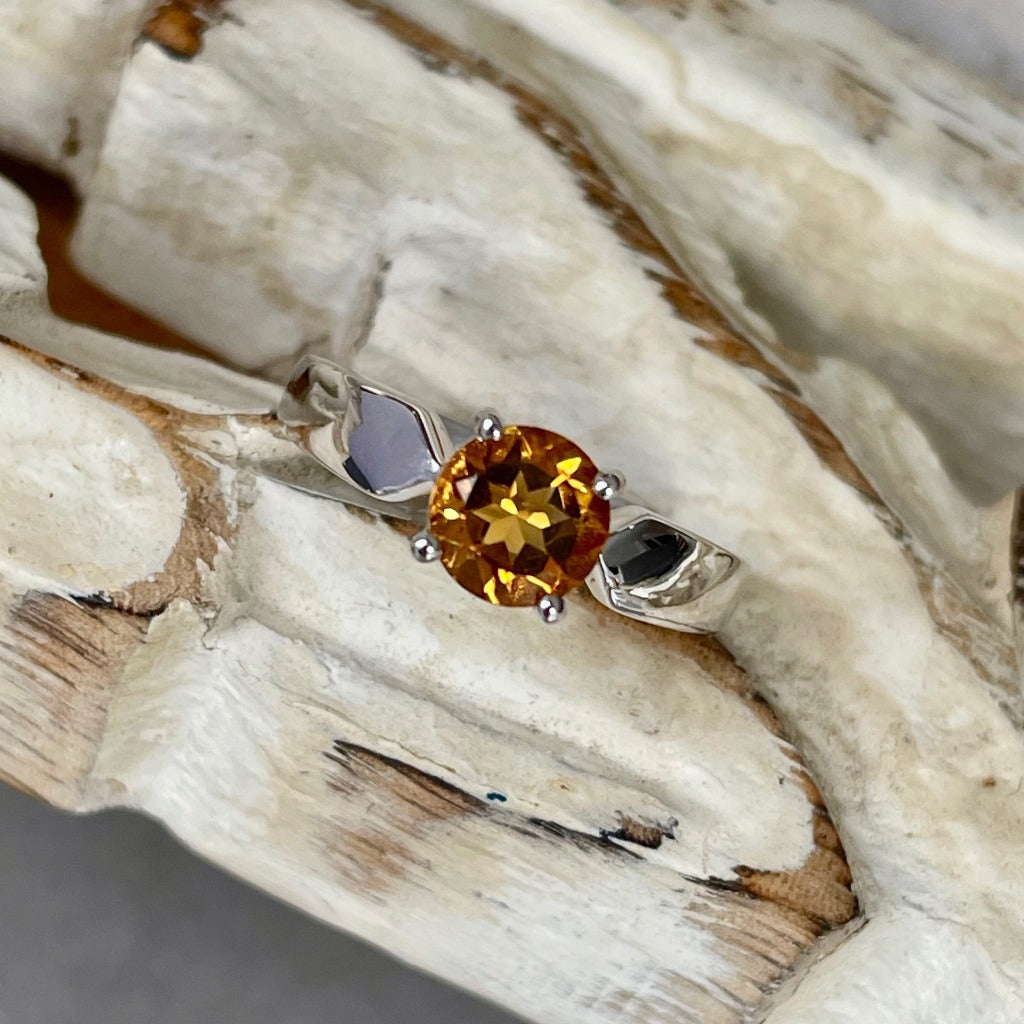 Sleekly Tapered Shoulder Citrine Solitaire Ring