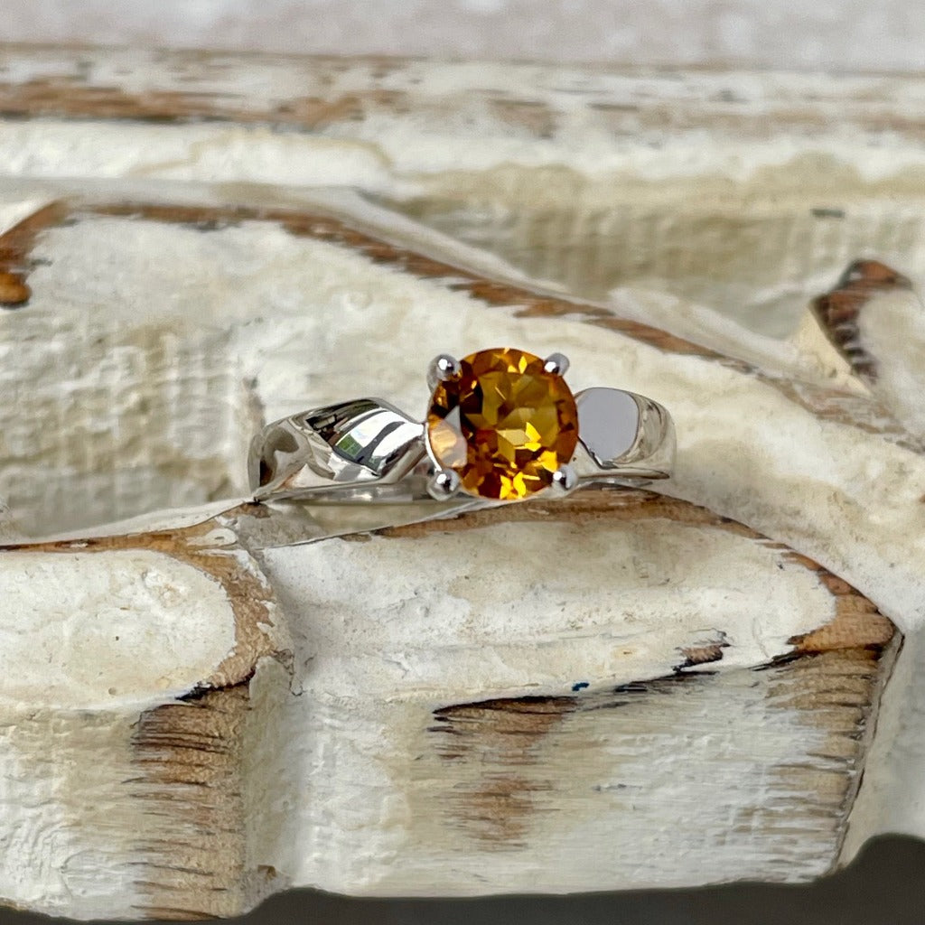 Sleekly Tapered Shoulder Citrine Solitaire Ring