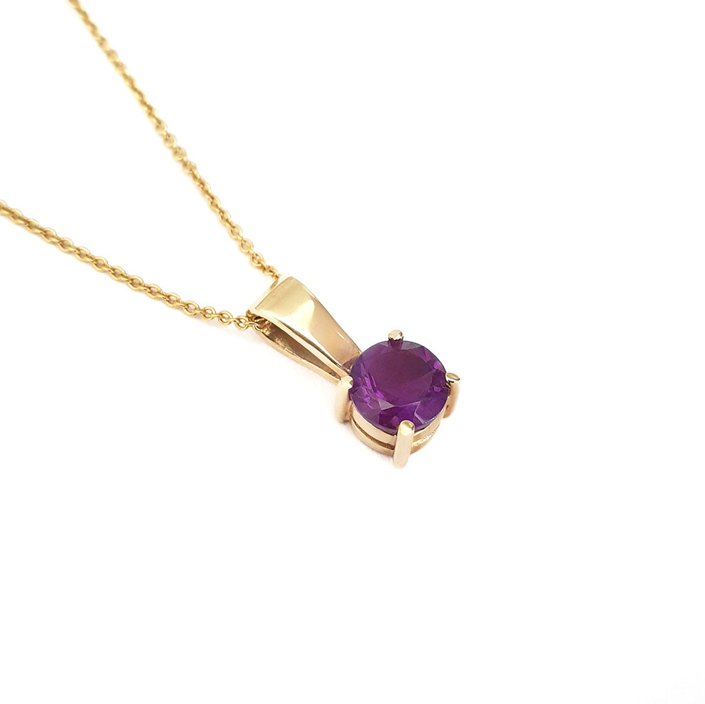 Solid Bale Round Amethyst Yellow Gold Pendant