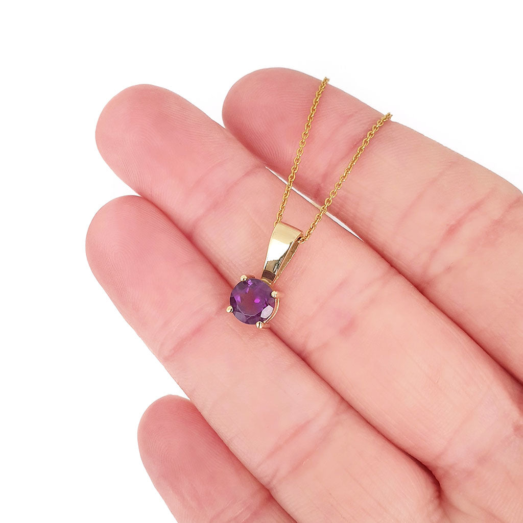 Solid Bale Round Amethyst Yellow Gold Pendant