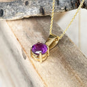 Solid Bale Round Amethyst Yellow Gold Pendant