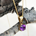 Solid Bale Round Amethyst Yellow Gold Pendant