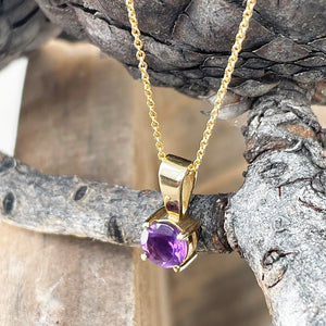 Solid Bale Round Amethyst Yellow Gold Pendant
