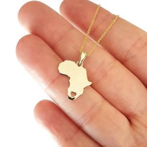   Solid Gold Africa Map Pendant with Stencil Heart Detail