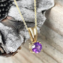 Solid Grooved Bale Round Amethyst Yellow Gold Pendant