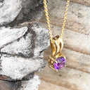 Solid Grooved Bale Round Amethyst Yellow Gold Pendant