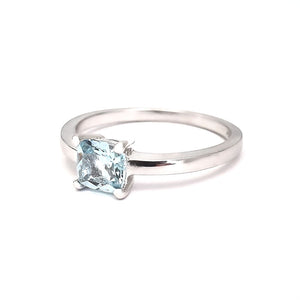 Solitaire Aquamarine Cushion Cut Four Claw Ring