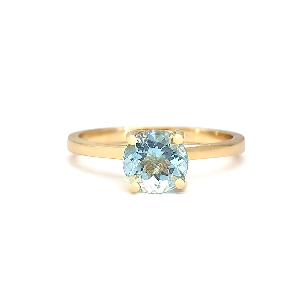 Solitaire Aquamarine Round Cut Four Claw Ring