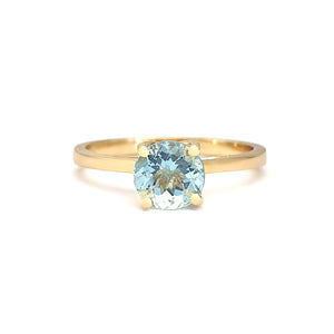 Solitaire Aquamarine Round Cut Four Claw Ring