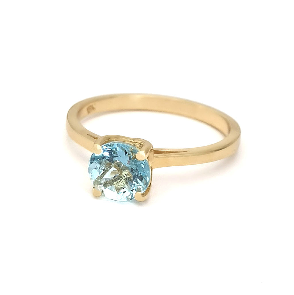 Solitaire Aquamarine Round Cut Four Claw Ring