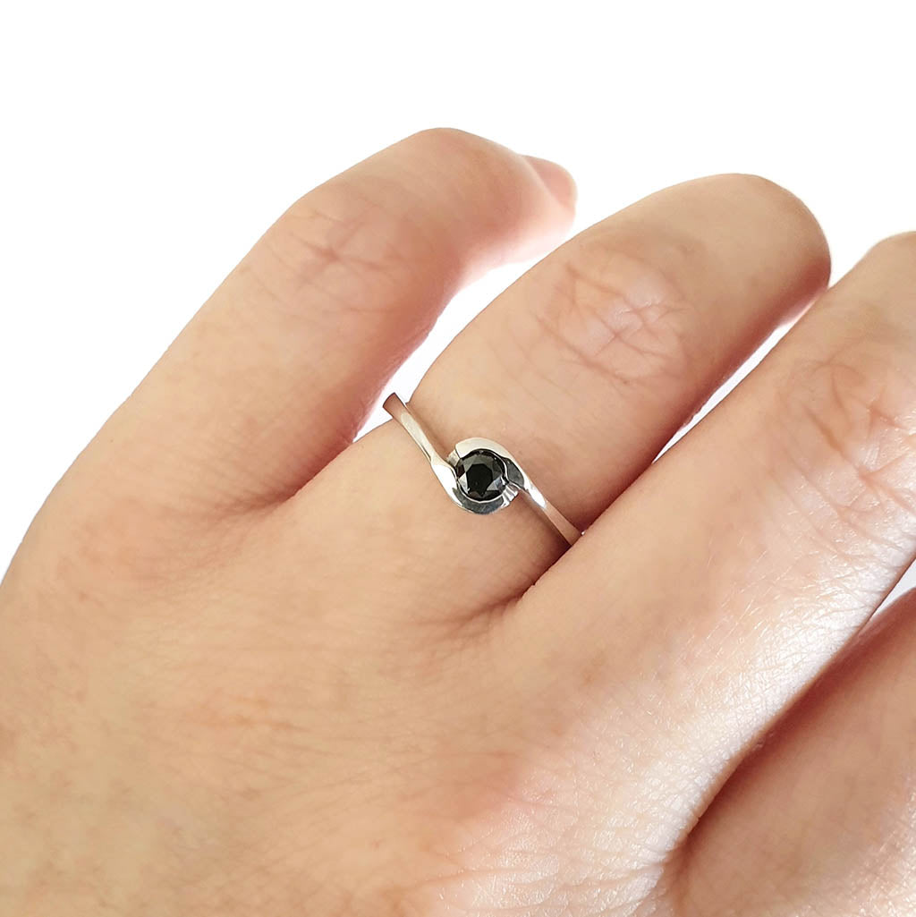 Black solitaire diamond shop ring