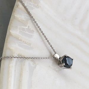 Four Claw Solitaire Black Diamond and White Gold Pendant