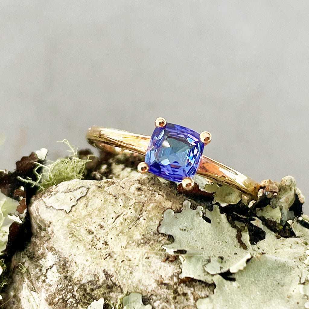 Solitaire Cushion Cut Tanzanite Rose Gold Ring