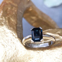 Solitaire Emerald Cut Blue Sapphire Ring