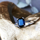 Solitaire Emerald Cut Blue Sapphire Ring