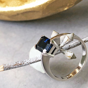 Solitaire Emerald Cut Blue Sapphire Ring