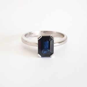 Solitaire Emerald Cut Blue Sapphire Ring