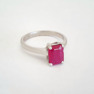 Solitaire Emerald Cut Ruby Ring