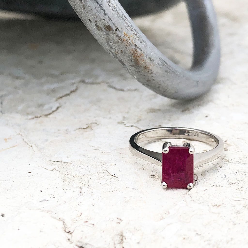 Solitaire Emerald Cut Ruby RingSolitaire Emerald Cut Ruby Ring