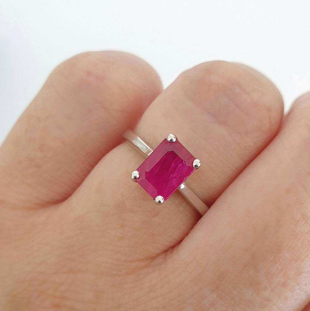Solitaire Emerald Cut Ruby Ring