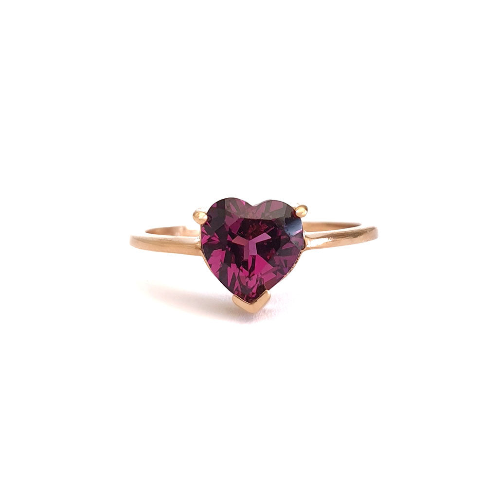 Solitaire Heart Shape Grape Garnet Rose Gold Ring