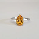 Solitaire Double Claw Pear Cut Citrine White Gold Ring