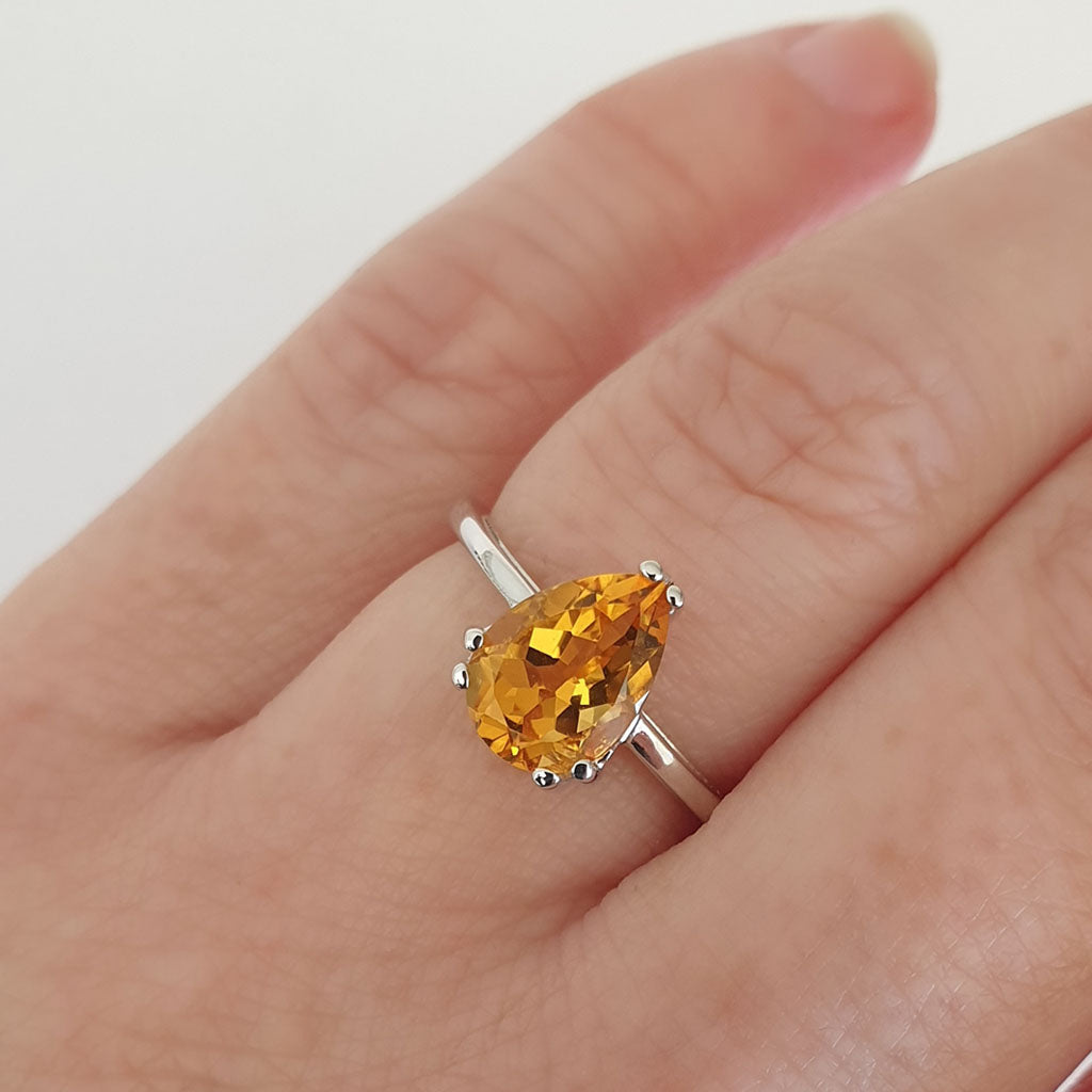 Citrine and white gold ring clearance