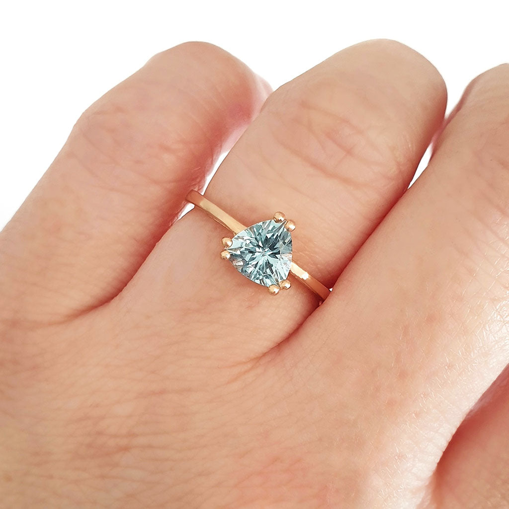 Solitaire Triliant Cut Aquamarine Ring