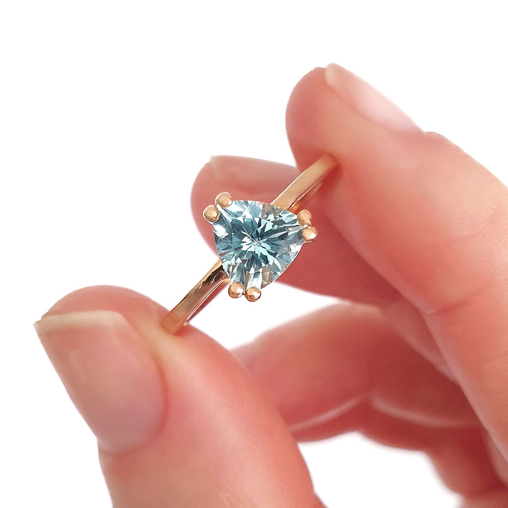Solitaire Triliant Cut Aquamarine Ring