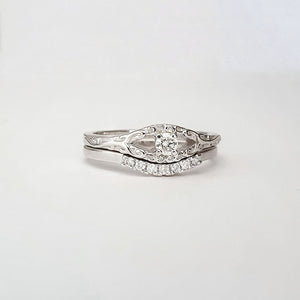 Solitaire White Diamond Filigree Ring and Diamond Band Wedding Set