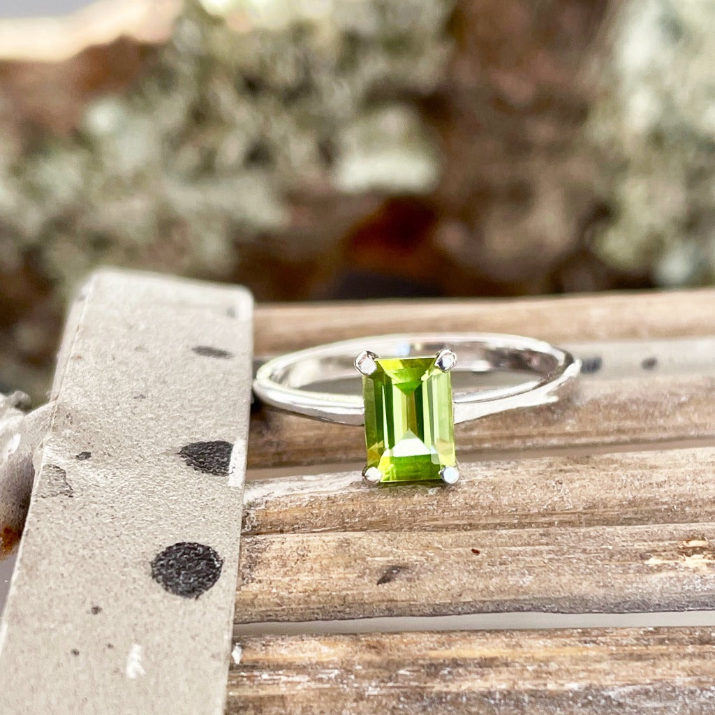 Sophisticated Octagonal Peridot Solitaire Ring