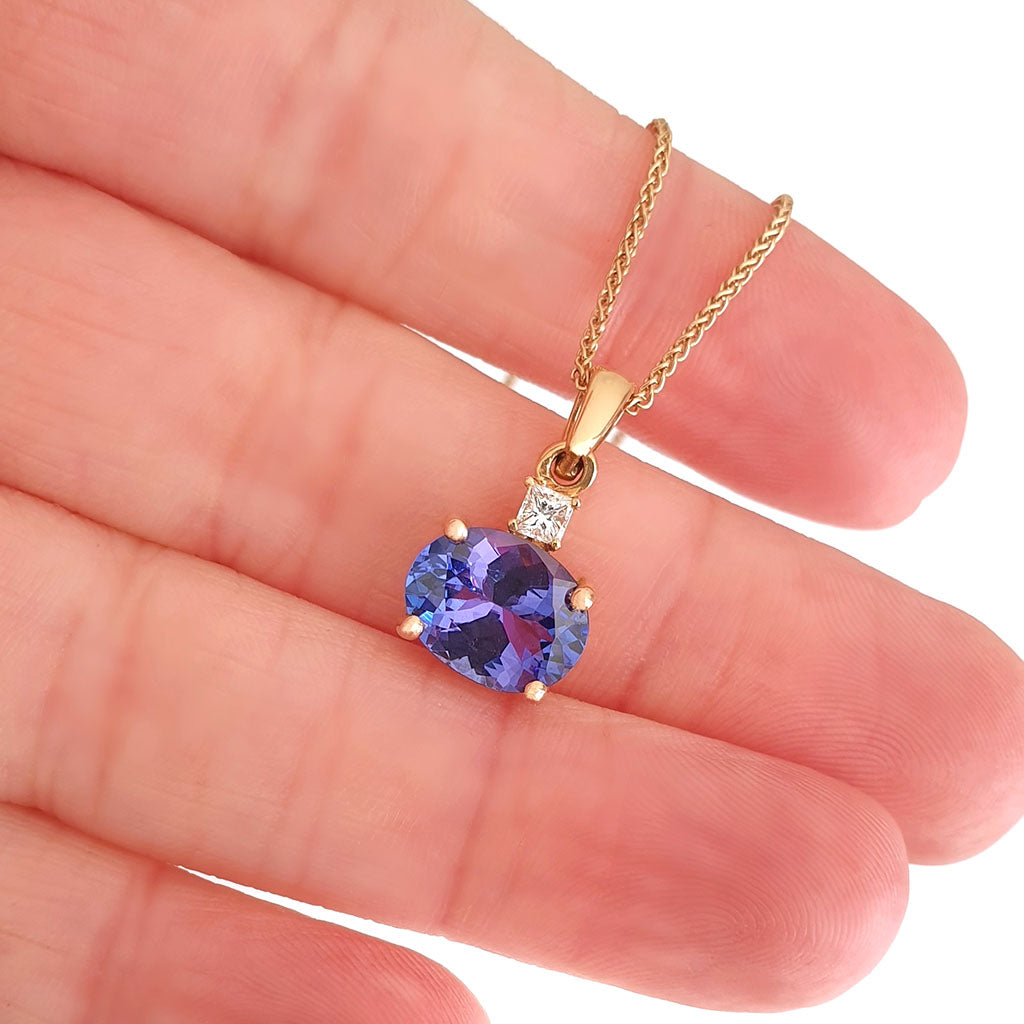  Sophisticated Tanzanite And Square Cut Diamond Accent Rose Gold Pendant