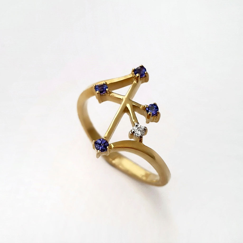 Southern Cross Yellow Gold Tanzanite and Diamond Ring