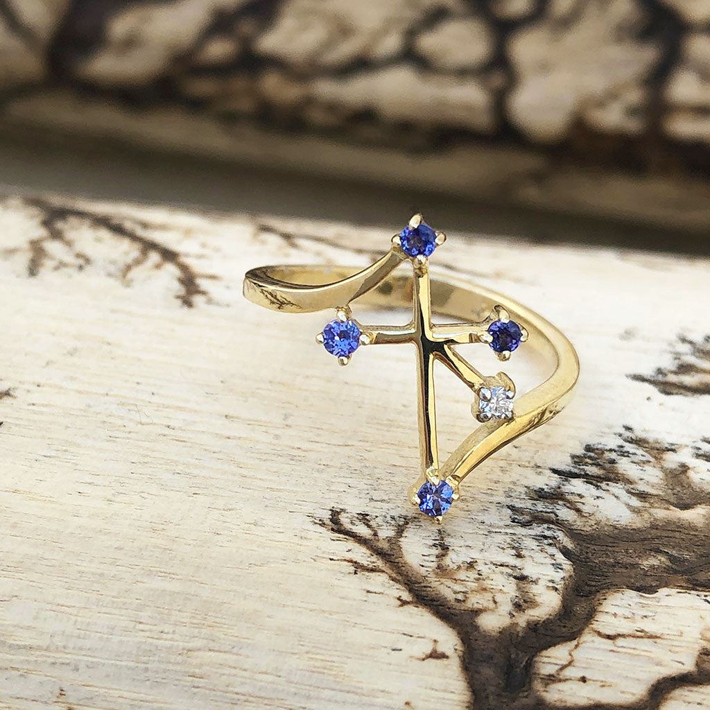 Southern Cross Yellow Gold Tanzanite and Diamond Ring