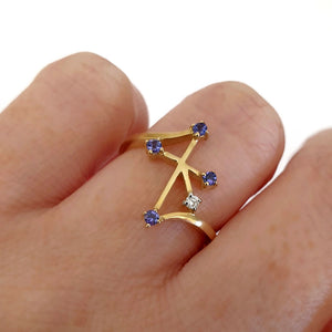 Southern Cross Yellow Gold Tanzanite and Diamond Ring