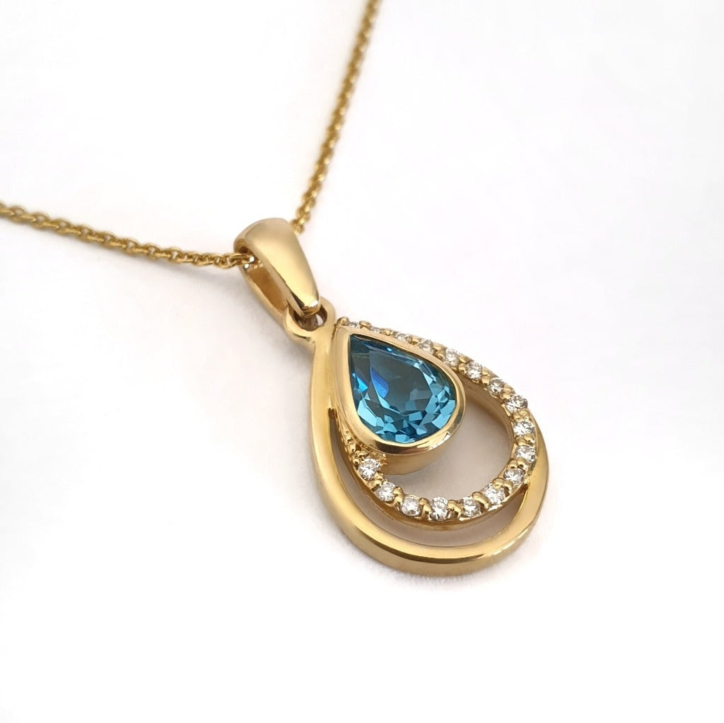 Sparkling Water Droplet Topaz and Diamond Pendant