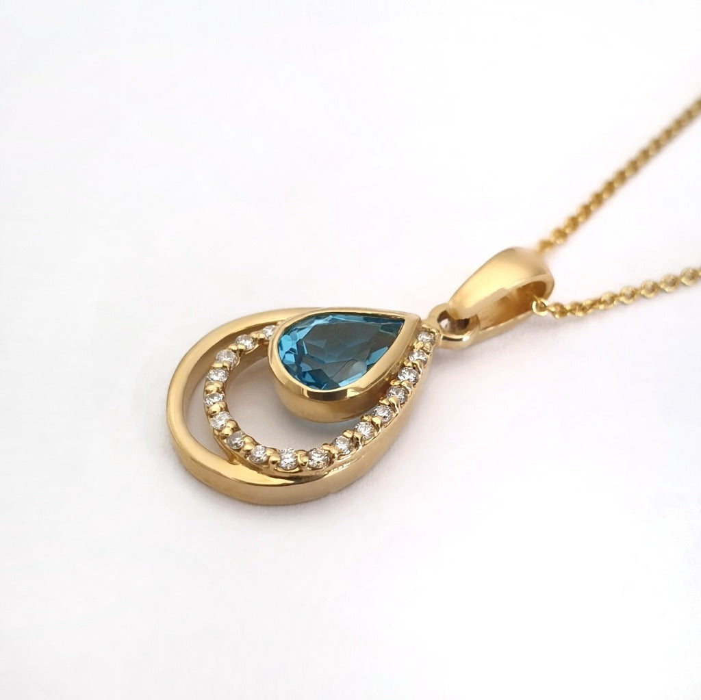 Sparkling Water Droplet Topaz and Diamond Pendant