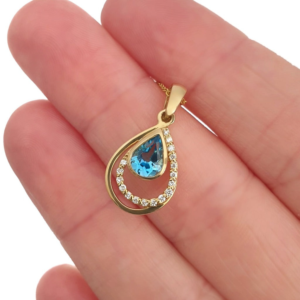 Sparkling Water Droplet Topaz and Diamond Pendant