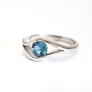 Split Band Blue Topaz White Gold Ring