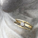 Split Band Yellow Gold Tube Set Diamond Ring