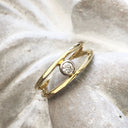Split Band Yellow Gold Tube Set Diamond Ring