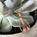 Split Rose Gold Pear Cut Morganite Pendant with Diamond Strip Highlight