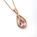 Split Rose Gold Pear Cut Morganite Pendant with Diamond Strip Highlight