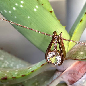 Split Rose Gold Round Cut Morganite Pendant with Diamond Strip Highlight