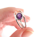  Split Shank Amethyst Round Bezel Set Ring